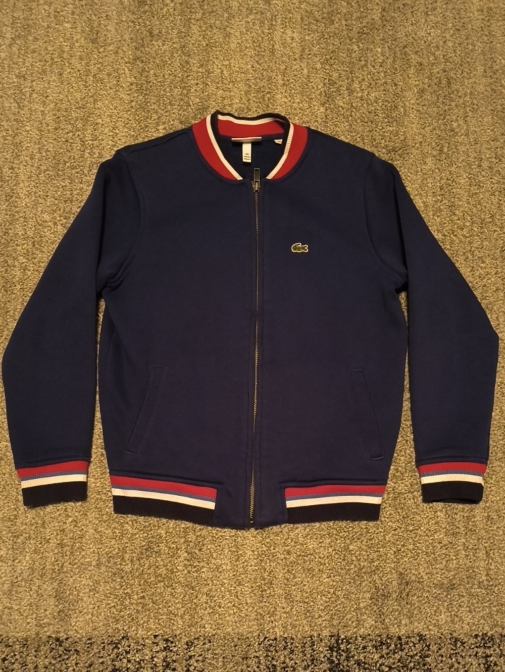 Lacoste Navy Bomber Jacket with Red & White Trim